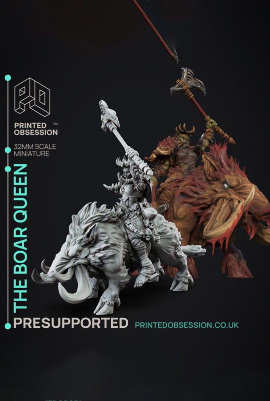 Orc - Boar Queen - Foundlings - PRESUPPORTED - Illustrated and Stats - 32mm scale			