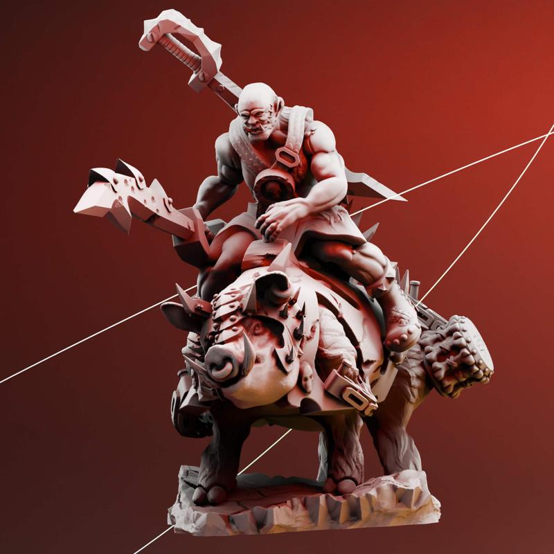 Orc war boss riding a war boar - fantasy tabletop miniature