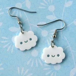 Cloud earrings with a smile face   