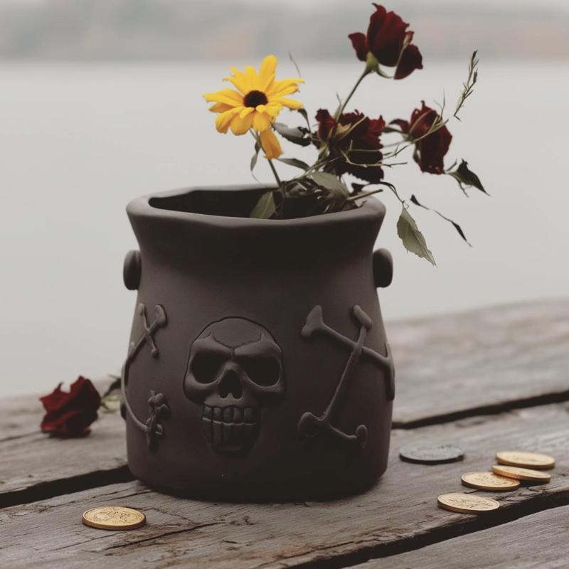 Skull & Crossbones Vase for Gothic & Pirate-Themed Decor