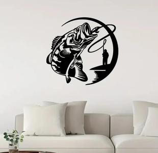 Fisherman with Swirling Fish Wall Art   