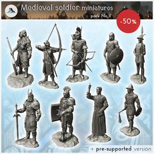 Medieval soldier miniatures pack No. 1 - Medieval RPG D&D Gothic Feudal Old Archaic Saga 28mm 15mm