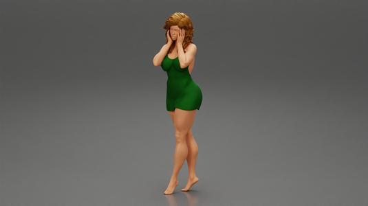 Woman Posing In mini Dress With Both Hands On Her Face 3D print model