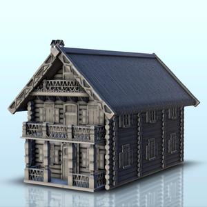Large slavic log house with floor and terrace (17) - Medieval Gothic Feudal Old Archaic Saga 28mm 15mm