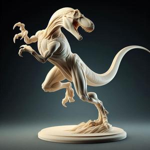506 Minimalist Fighting Raptor - Ivory-Style Dinosaur in Combat Stance, character, monster, fantasy, art, sculpture, model, animal, 3d model, statue, creature, magic, 3d print, collectible, cat, wood, dragon, sword, base, warrior, wild, dog