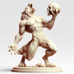 256 Ivory Werewolf Howling with Skull - 3D Model, fantasy, art, sculpture, model, animal, 3d model, statue, creature, magic, 3d print, collectible, cat, bear, witch, dinosaur, wooden, dragon, knight, viking