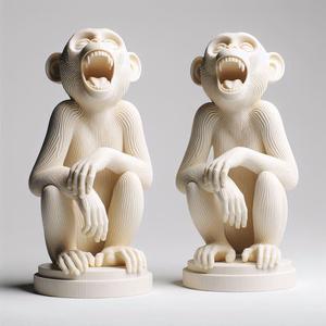 381 Laughing Monkey - 3D Printed Full-Figure Statue, statue, statue, 3d print, low poly, creature, sculpture, cat, fantasy, art, dragon, wood, base, sword, warrior, wild, dog