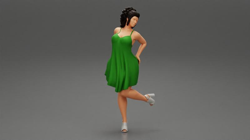 Sexy Woman In Dress Having Fun Holding One Leg