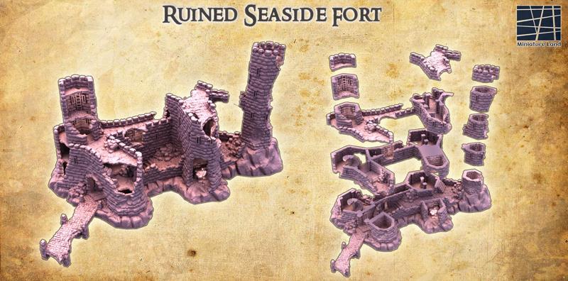 Ruined Seaside Fort - Tabletop Terrain - 28 MM