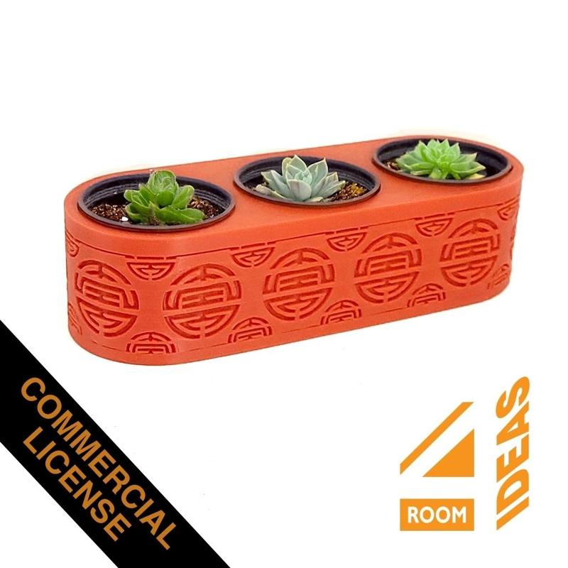 Succulent Triple Planter Chinese Style - Longevity - Commercial License