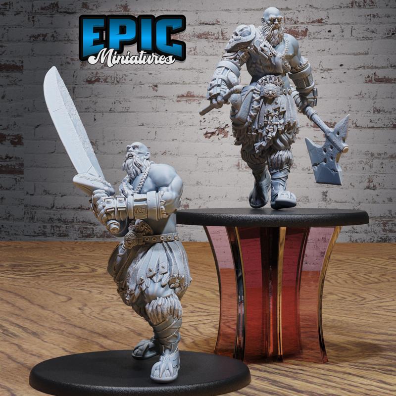 Half-Giant Barbarian Sword & Axe Team ‧ DnD Miniature ‧ Tabletop Miniatures ‧ Gaming Monster ‧ 3D Model ‧ RPG ‧ DnDminis ‧ STL FILE