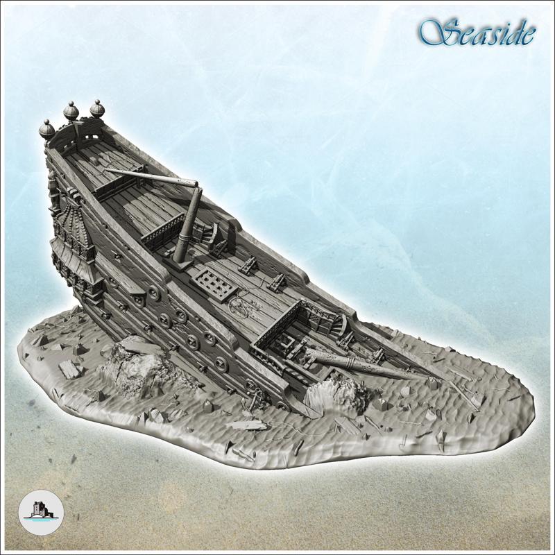 Medieval wooden shipwreck stranded on shore (5) - Pirate Jungle Island Beach Piracy Caribbean Medieval Skull Renaissance