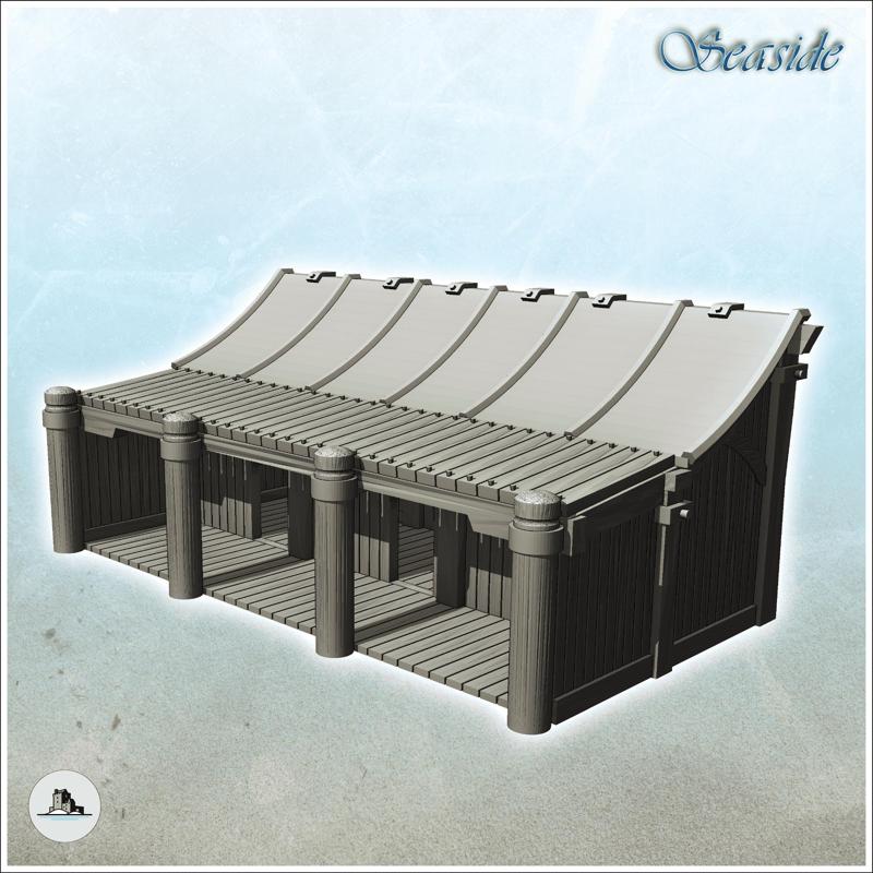 Medieval wooden warehouse with four wide columns (10) - Pirate Jungle Island Beach Piracy Caribbean Medieval Skull Renaissance