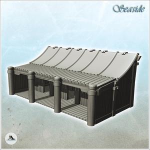 Medieval wooden warehouse with four wide columns (10) - Pirate Jungle Island Beach Piracy Caribbean Medieval Skull Renaissance