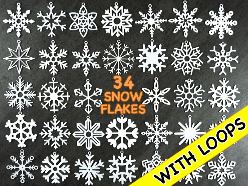 34 Snowflake collection with hanging loop / Kolekce sněhových vloček s očky / Schneeflocken