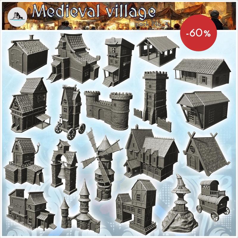 Medieval village pack No. 4 - Medieval Gothic RPG Feudal Old Archaic Saga 28mm 15mm