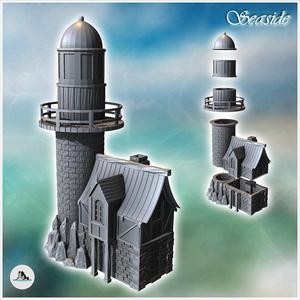 Medieval lighthouse on rock with annex building and large dome (12) - Medieval Gothic Feudal Old Archaic Saga 28mm 15mm RPG