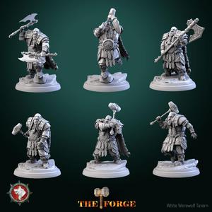 Mountain dwarf warriors set 6 miniatures 32mm pre-supported