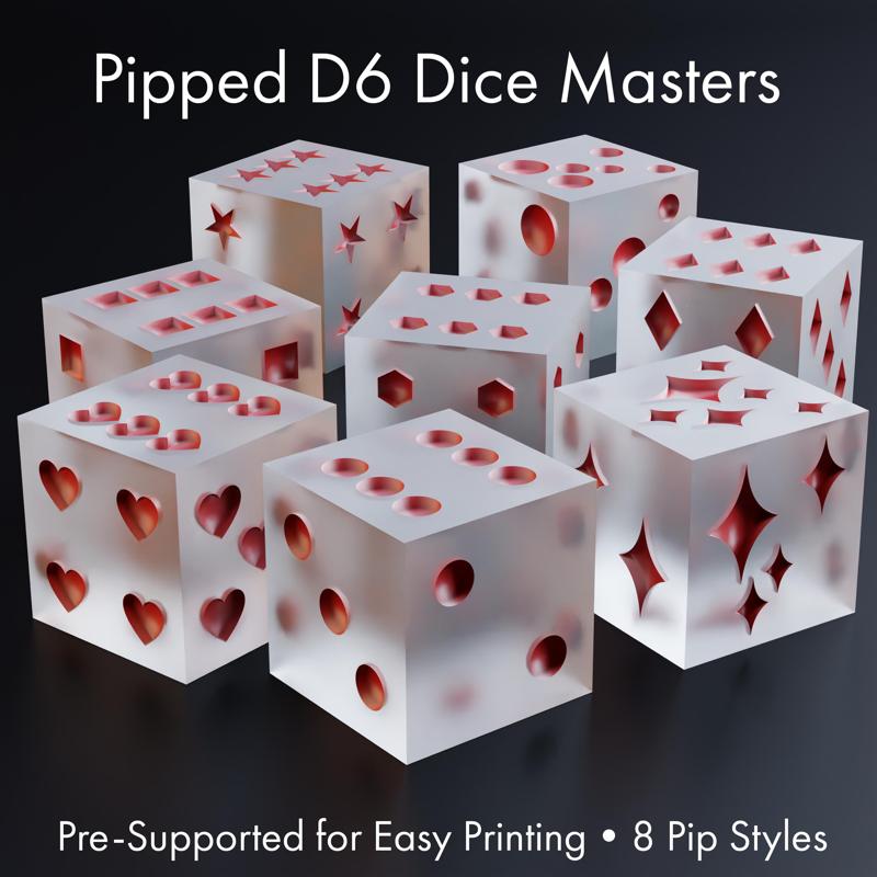 Dice Masters - Sharp-Edged Pipped D6 Set - 8 Pip Styles - Pre-Supported