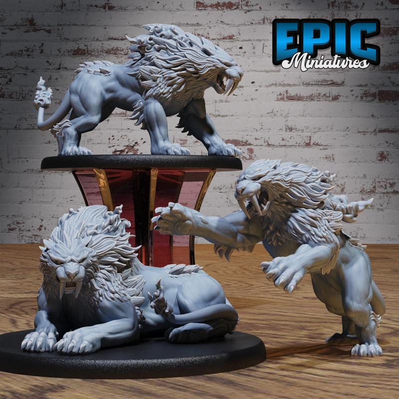 Sabertooth Beast Set ‧ DnD Miniature ‧ Tabletop Miniatures ‧ Gaming Monster ‧ 3D Model ‧ RPG ‧ DnDminis ‧ STL FILE