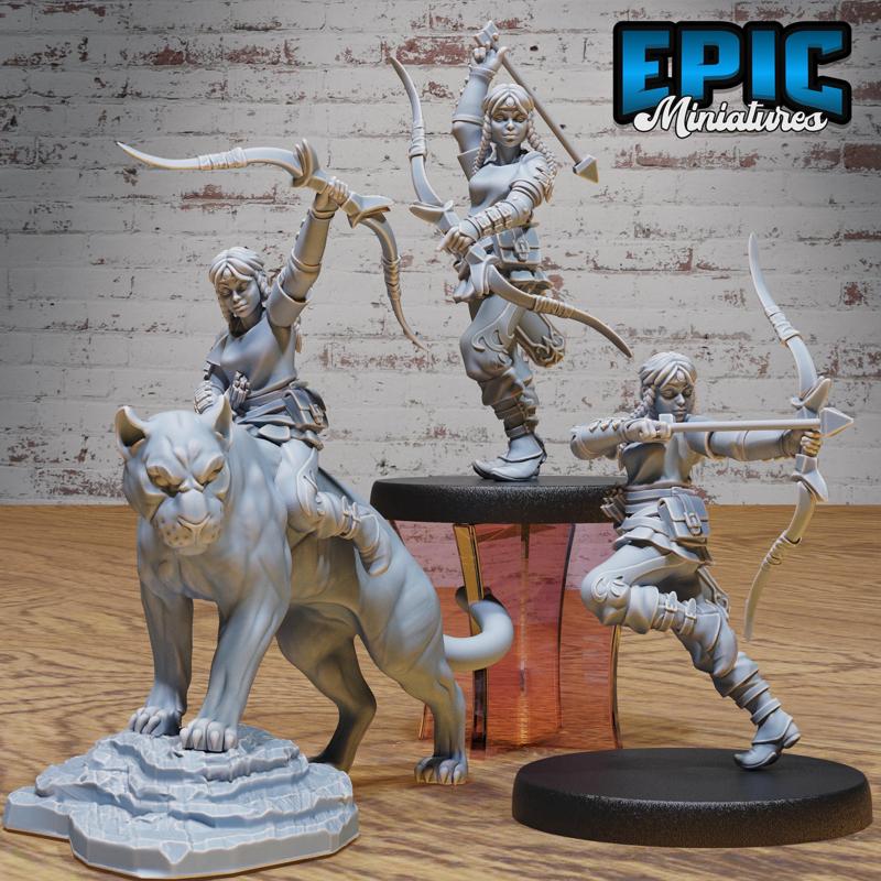 Hunter Girl & Mount Set ‧ DnD Miniature ‧ Tabletop Miniatures ‧ Gaming Monster ‧ 3D Model ‧ RPG ‧ DnDminis ‧ STL FILE