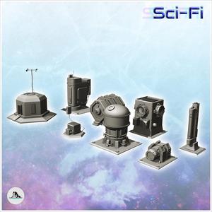 Futuristic accessory set with bunker and communication equipment (2) - Future Sci-Fi SF Post apocalyptic Tabletop Scifi Wargaming Planetary exploration RPG Terrain