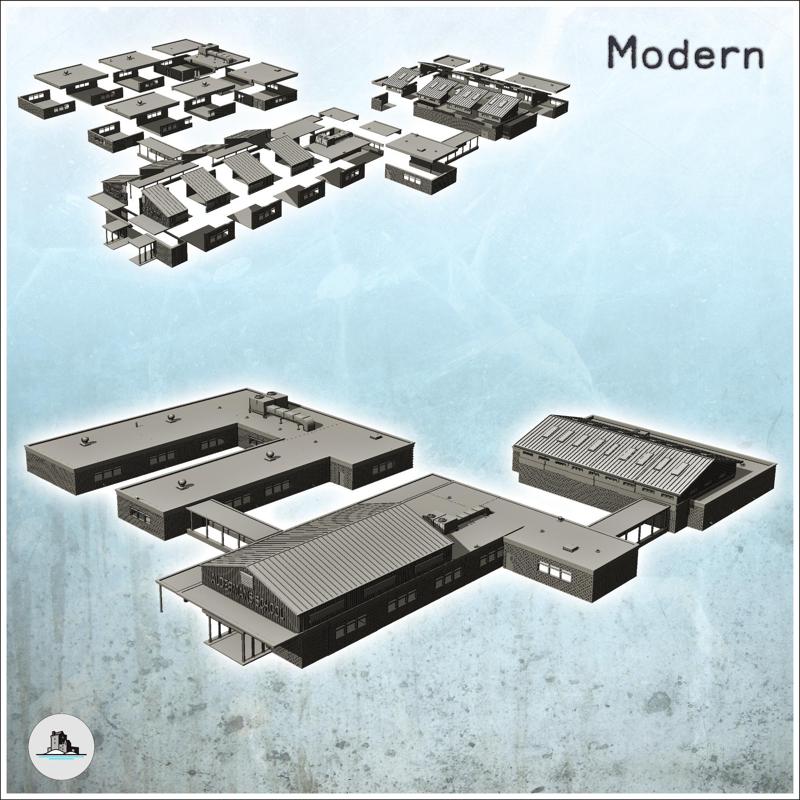 Large modern school complex "Aldermans school" with multiple buildings  - Cold Era Modern Warfare Conflict World War 3