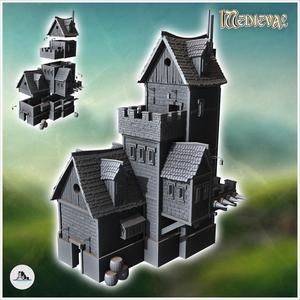 Large fortified medieval building with battlements and defensive spikes (3) - Medieval Gothic Feudal Old Archaic Saga 28mm 15mm RPG