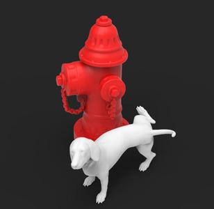 Peeing Dachshund includes fire hydrant