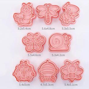8pcs/set Cartoon Insect Cookie, Fondant, Clay Cutter Bee, Butterfly, Dragonfly, Lady bug, Spider, Snail, Ant, Worm Stamp Baking Pastry
