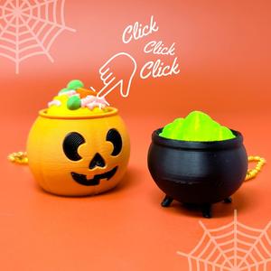 Cauldron & Pumpkin Candy Bucket Clicker Keychains – Halloween Fidget Set, Trick-or-Treat, Charm