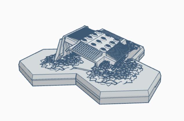 Destroyed Military Hangar Hex Map Scale HMSMilD009