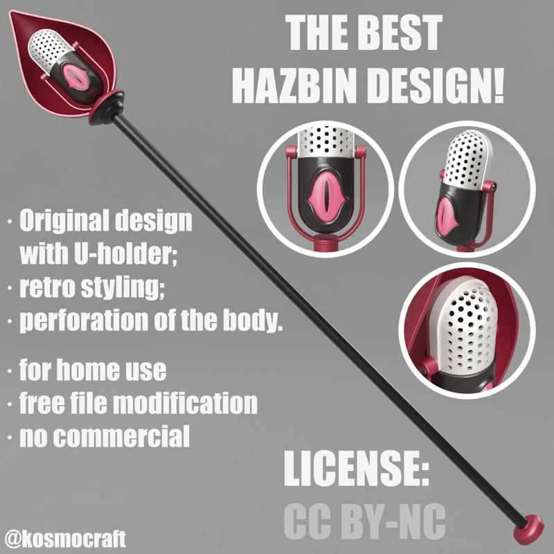 Hazbin Hotel Season 1 Alastor Microphone and Stand Staff Wand CC BY-NC. TV series, cartoon, props, cosplay