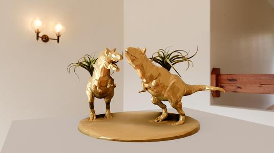 Carnotaurus dinosaurs low poly planter pot flower vase stl
