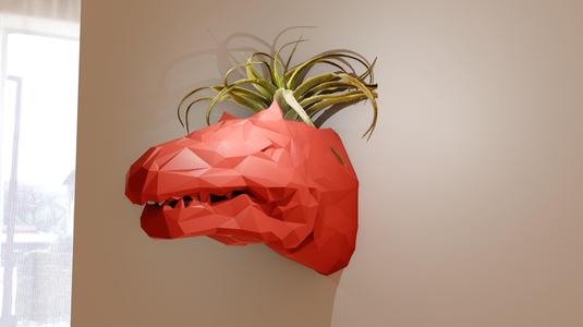 allosaurus dinosaur head wall mount planter pot flower vase low poly stl