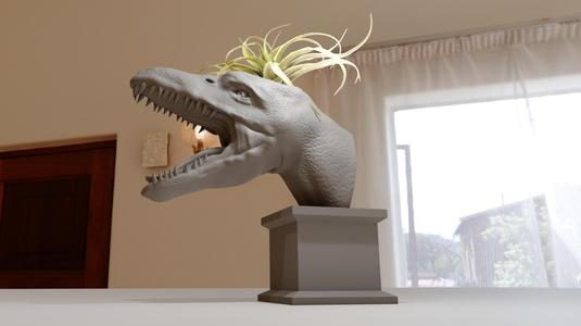 plesiosaurus dinosaur head bust roaring planter pot flower vase stl
