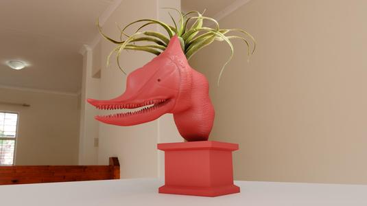 pterodactyl dinosaur head bust planter pot flower vase stl