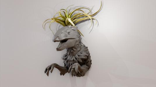 velociraptor dinosaur head wall mount with arms planter pot flower vase roaring low poly