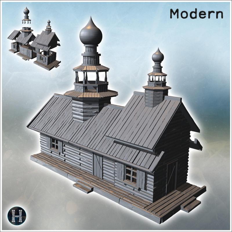 Wooden church with onion domes and detailed wooden architecture (5) - Modern WW2 WW1 World War Diaroma Wargaming RPG Mini Hobby