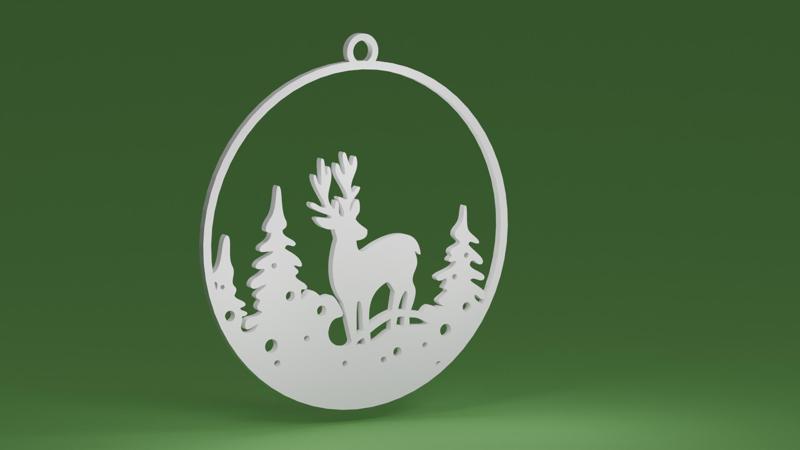 Christmas Deer and Christmas Trees in a bauble (Christmas tree ornament)