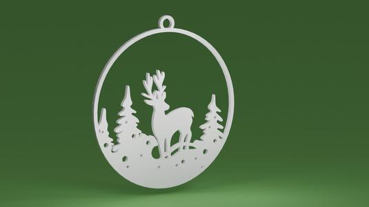 Christmas Deer and Christmas Trees in a bauble (Christmas tree ornament)