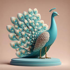 1142 Colorful 3D Model of a Peacock on Base, pug, dachshund, poodle, rooster, dog, dogue, beagle, peacock, lion, fox, bull terrier, pomeranian, galgo, wolf, doberman pinscher, newfoundland, decorative, crocodile