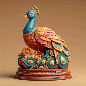 1165 Colorful 3D Model of a Peacock on Base, totem, pug, dachshund, poodle, rooster, dog, dogue, beagle, peacock, lion, fox, bull terrier, pomeranian, galgo, wolf, doberman pinscher, newfoundland, decorative, crocodile