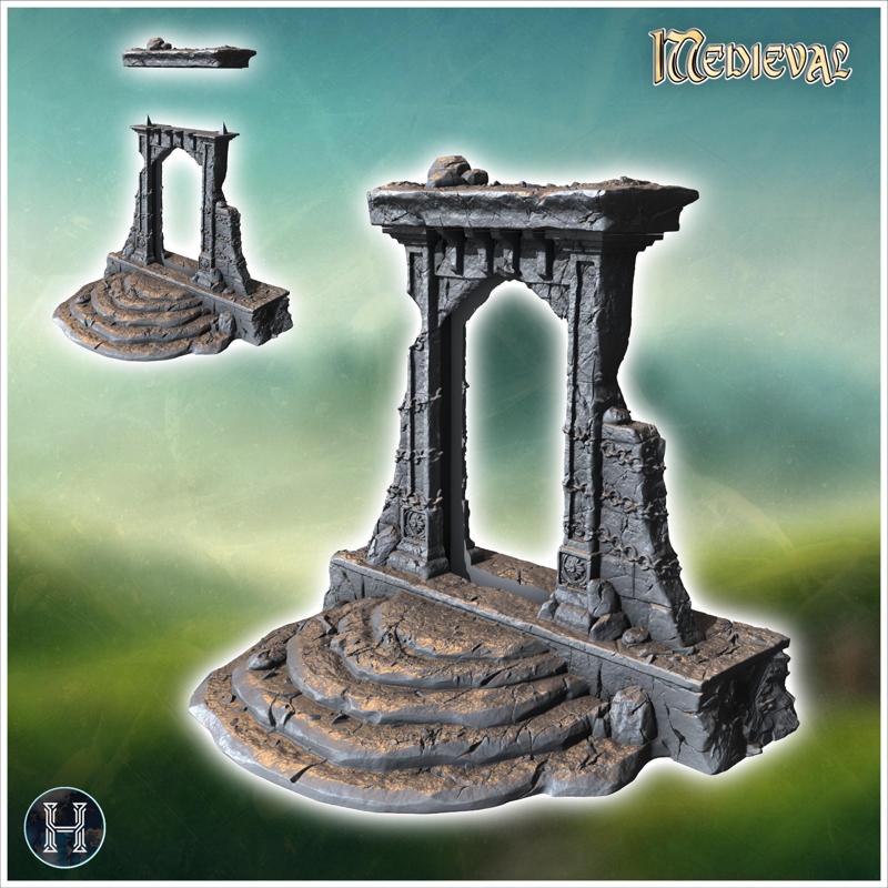 Ruined gothic structure with remnants of arches and detailed, eroded stone textures (2) - Medieval Gothic Feudal Old Archaic Saga 28mm 15mm RPG