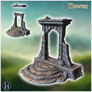 Ruined gothic structure with remnants of arches and detailed, eroded stone textures (2) - Medieval Gothic Feudal Old Archaic Saga 28mm 15mm RPG