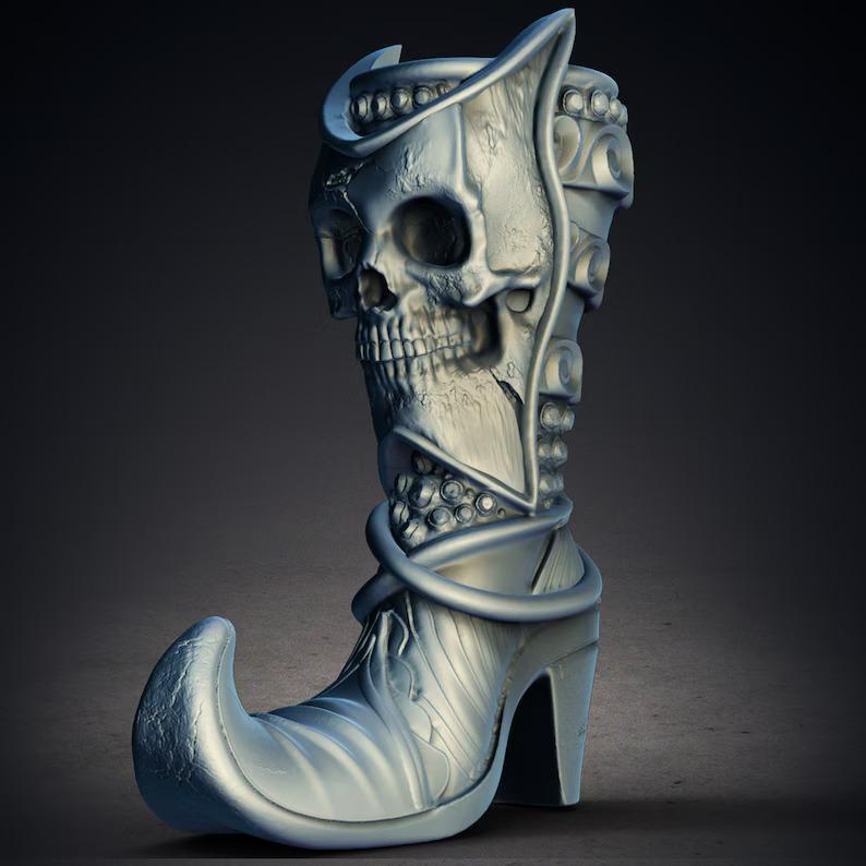 Spooky Horror Halloween Witch Shoe Candle Holder 3D Printer STL File Format