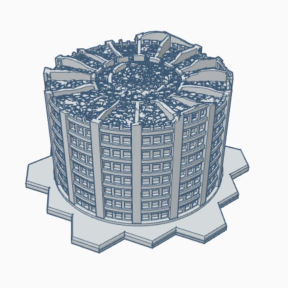 Sci-Fi Ruined Building 61 with Hex Base SFRHB061