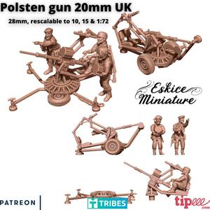 Polsten gun 20mm with UK crew - 28mm