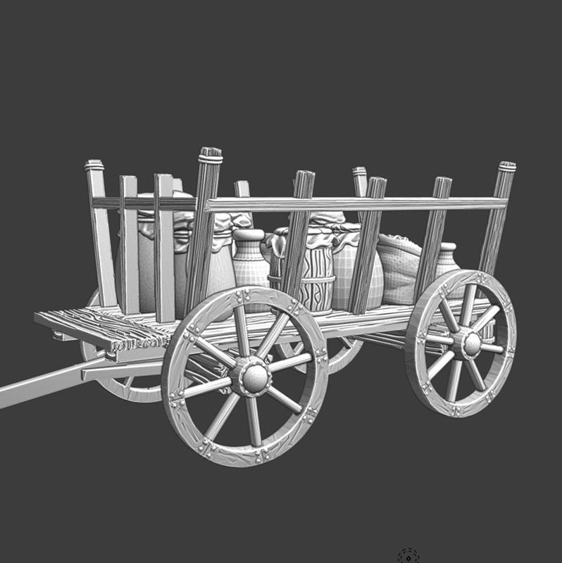 Medieval supply wagon - honey, fish & grain