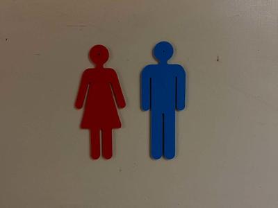 Toilet markings, stick figures on toilet door, WC